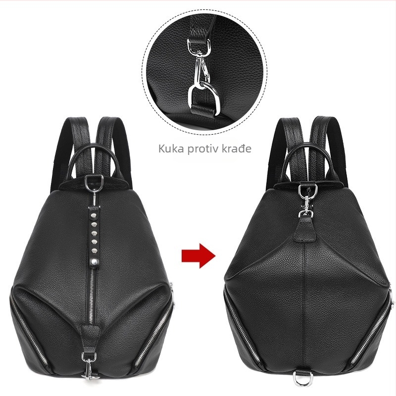 Ženski ruksak od prave kože, anti-theft, vrhunska teleća koža, veliki kapacitet, gradski stil