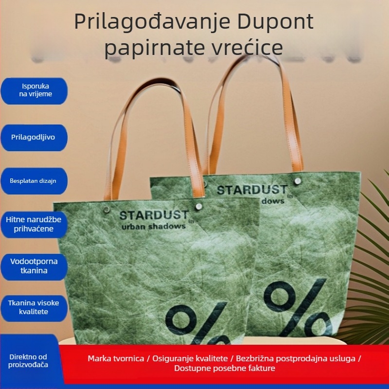 Dupont papirnata torba po narudžbi – retro platnena torba s Kraft papirom, otporna na kidanje, vodootporna, periva, torba za rame
