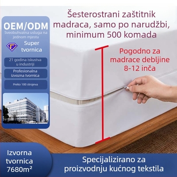 Šesterostranični vodootporni zaštitnik madraca od elastične pletene tkanine sa zatvaračem