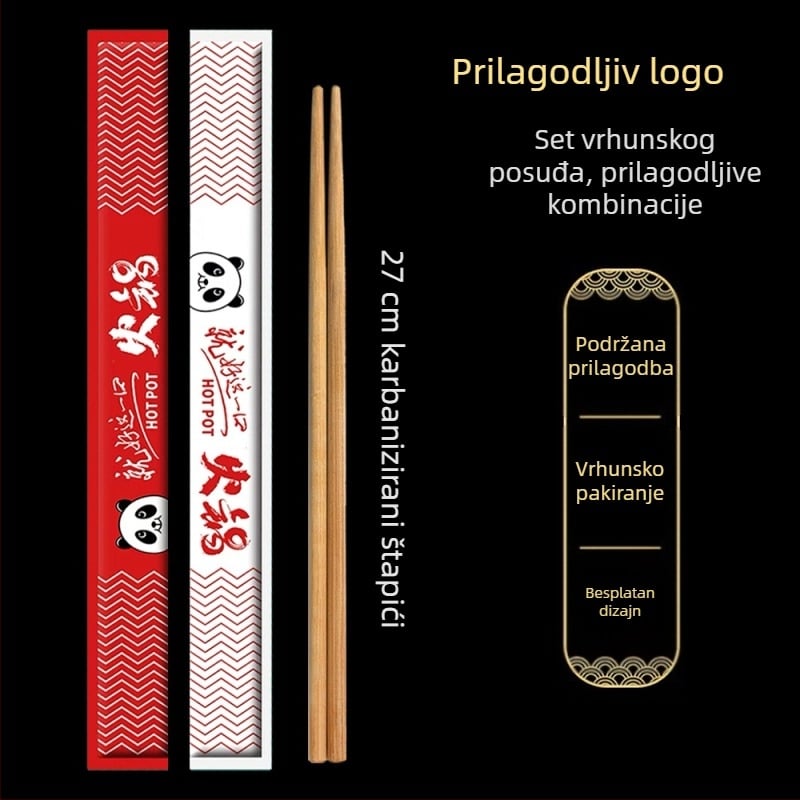 Jednokratne bambus štapići s Kraft papirnim pakiranjem, prilagodljivi, karbonizirani, za dostavu i usluživanje hrane