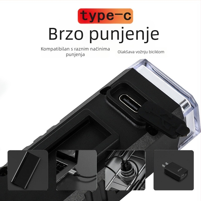 2266 prednja svjetiljka za bicikl, USB punjenje, vodootporna, osvjetljenje za noćnu vožnju na otvorenom