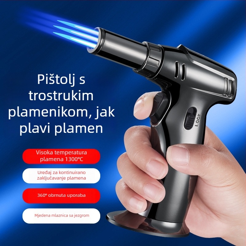 Trostruki plamenjač za cigare, stolni otporni zapaljivač za vanjsku kuhinju i roštilj