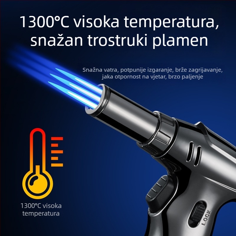 Trostruki plamenjač za cigare, stolni otporni zapaljivač za vanjsku kuhinju i roštilj