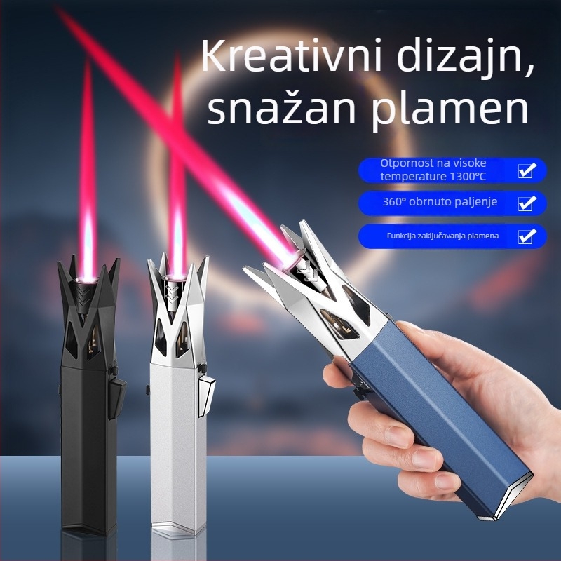 Metalni zapaljivač s motivom vuka, otporan na vjetar, jet plamen za vanjski roštilj