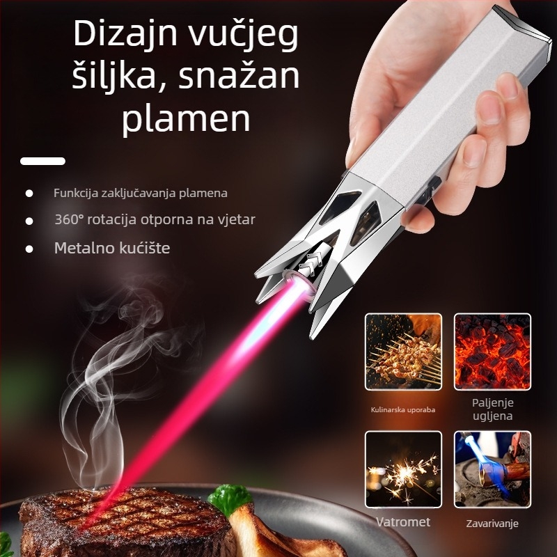 Metalni zapaljivač s motivom vuka, otporan na vjetar, jet plamen za vanjski roštilj