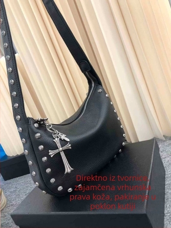 Torba ispod pazuha s ukrasnim rivetima, jedinstven krug motiv, ženska vintage kožna torba za svakodnevnu upotrebu, trend brend