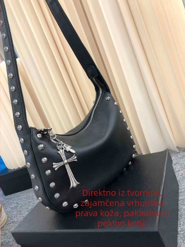Torba ispod pazuha s ukrasnim rivetima, jedinstven krug motiv, ženska vintage kožna torba za svakodnevnu upotrebu, trend brend