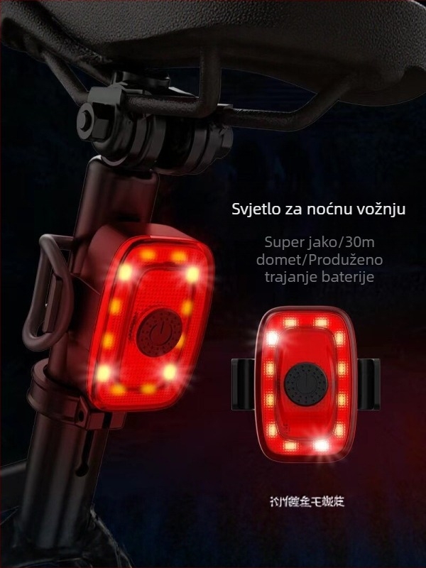 Stražnje svjetlo za noćnu vožnju bicikla, crveno upozoravajuće svjetlo, USB-C punjenje, vrlo svijetlo, dugotrajno, za planinski bicikl