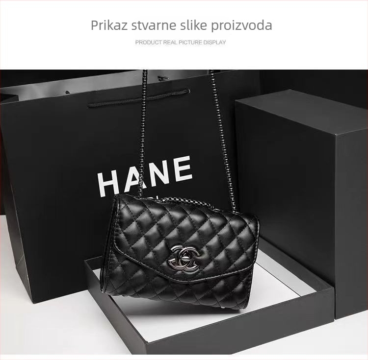 Ženska torba s dijamantnim prešivanjem, Chanel inspiriran stil, crossbody torba s lancem, PU koža, srednje veličine