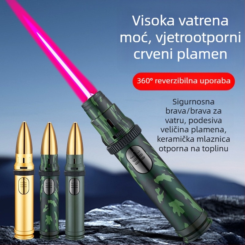HB282 Upaljač u obliku rakete s direktnom plamenom, metalni otporan na vjetar, za vanjsku upotrebu, roštiljanje i pečenje