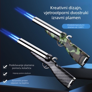Zapaljiva s drvenim uzorkom, dvostruka cijev, otporna na vjetar, za vanjske roštilje, cigarete i moksibustiju