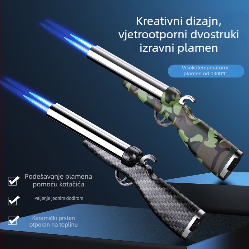 Zapaljiva s drvenim uzorkom, dvostruka cijev, otporna na vjetar, za vanjske roštilje, cigarete i moksibustiju