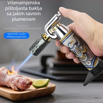 Višenamjenski vanjski zapaljivač plamena za roštilj i cigare, otporan na vjetar, punjiv butan