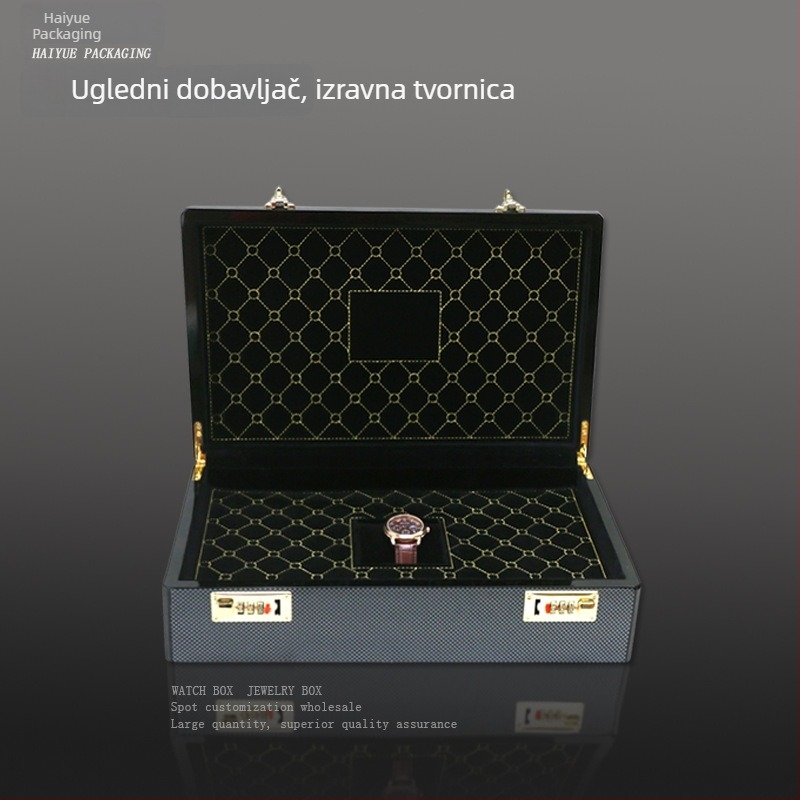 Kutija za sat s dijamantnim uzorkom od karbonskih vlakana i dvostrukim zaključavanjem lozinkom, kutija za prikazivanje, prilagođena metalna poklon kutija