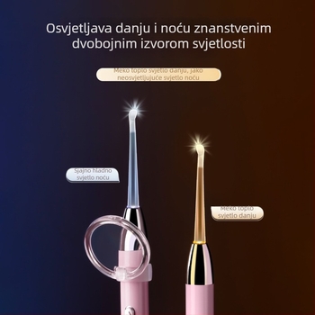 Metalni svjetleći set za čišćenje uha s punjivim napajanjem — set žličica za uši, pinceta i nosni klips