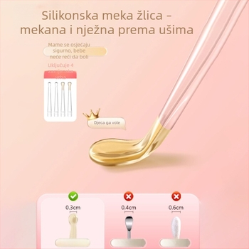 Metalni svjetleći set za čišćenje uha s punjivim napajanjem — set žličica za uši, pinceta i nosni klips