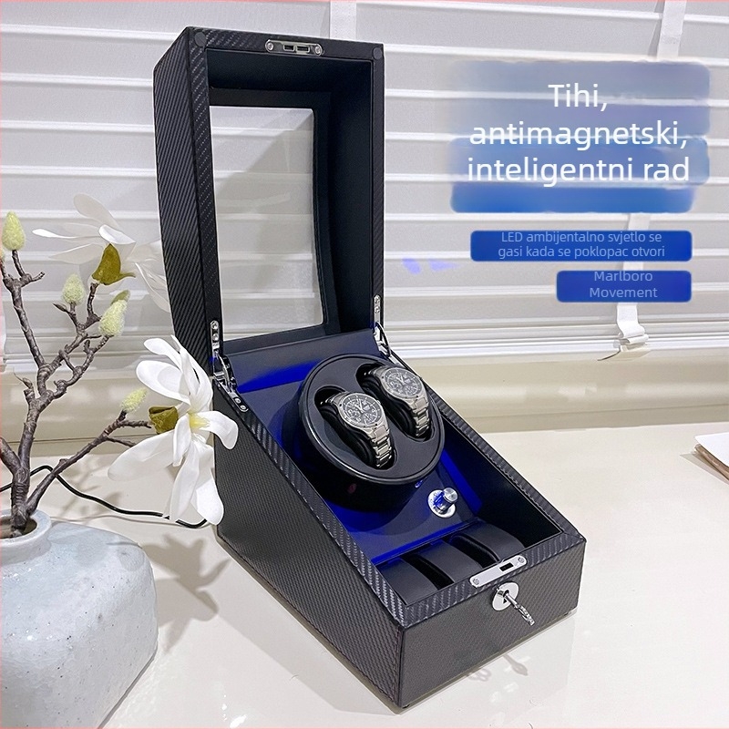 Držač sati s LED plavim svjetlom, anti-magnetni, tih rad, kutija za postavljanje sata s pet pozicija, dar muškarcima