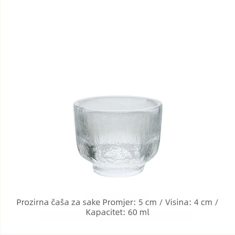 Japanski stil set za sake od udaranog stakla, prozirna karafa i male čaše, zlatni rub