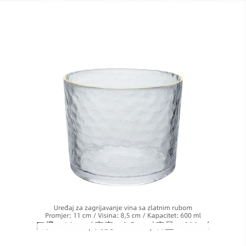Japanski stil set za sake od udaranog stakla, prozirna karafa i male čaše, zlatni rub