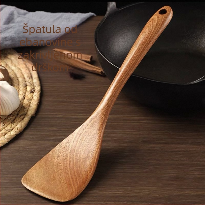 Set spatula od ebenovog drveta s zakrivljenim i nagnutim oblikom – kuhinjske špatule za nepriľjiva tava
