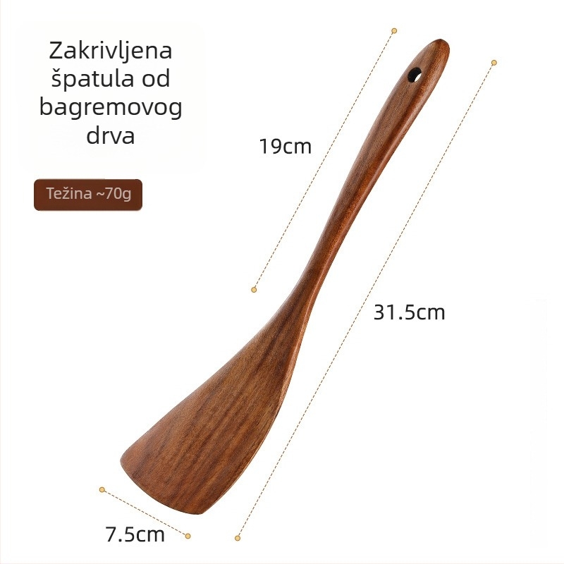 Set spatula od ebenovog drveta s zakrivljenim i nagnutim oblikom – kuhinjske špatule za nepriľjiva tava