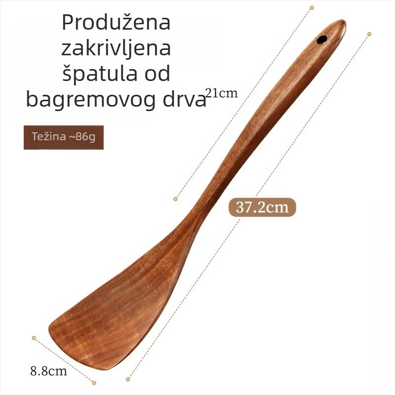 Set spatula od ebenovog drveta s zakrivljenim i nagnutim oblikom – kuhinjske špatule za nepriľjiva tava