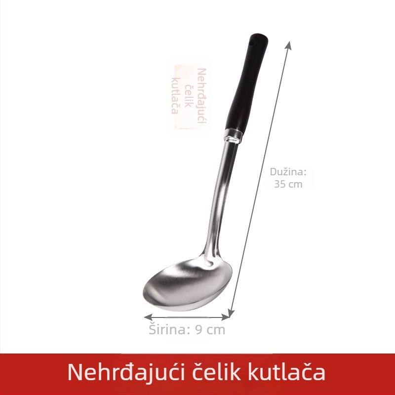 Set spatula od nehrđajućeg čelika s drvenom ručkom — zaštita od opeklina, cjediljna žlica, žlica za prženje i kuhača