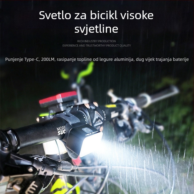 Prednje svjetlo od aluminijske legure za bicikl s visokim intenzitetom svjetla, noćna vožnja po cesti i planinskom biciklu, montaža remenom, micro-USB punjenje
