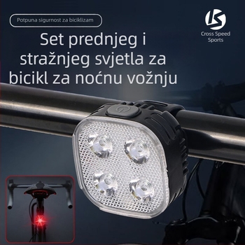 Set svjetala za bicikl s prednjim i stražnjim svjetlom za noćnu vožnju, MTB, punjiva stražnja svjetiljka