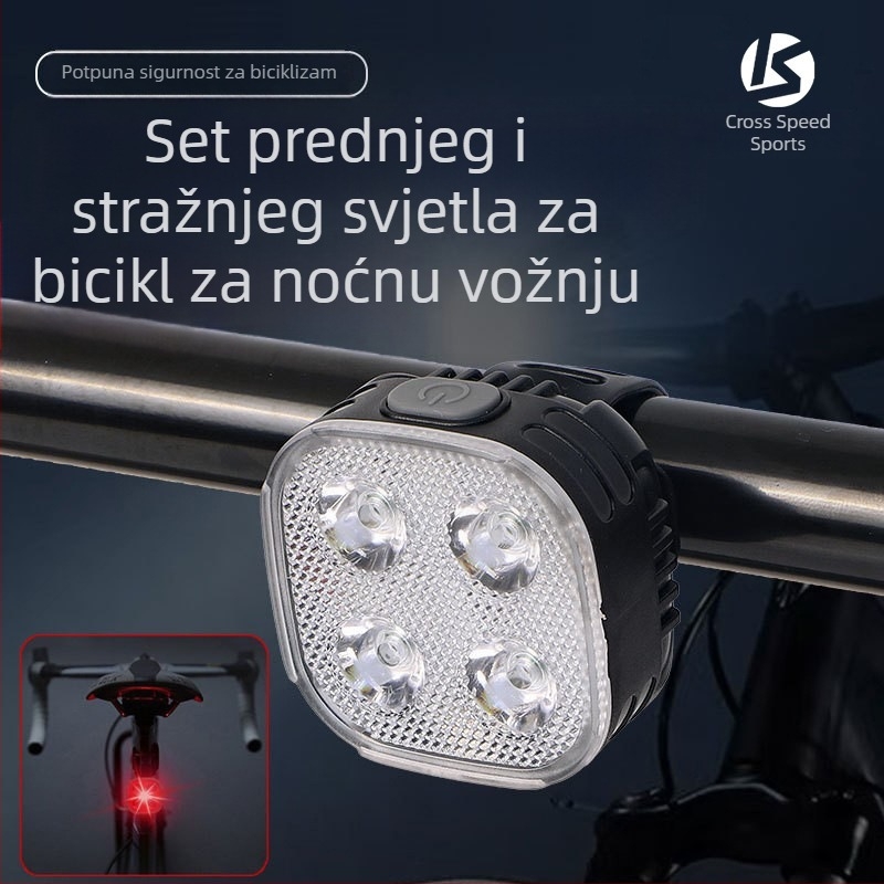 Set svjetala za bicikl s prednjim i stražnjim svjetlom za noćnu vožnju, MTB, punjiva stražnja svjetiljka