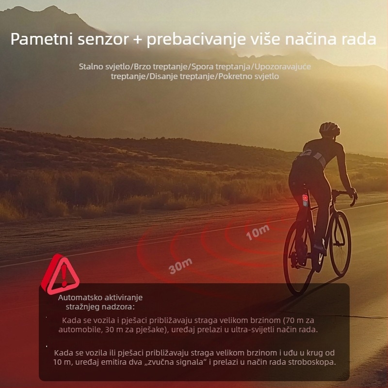 Novo radarno milimetarsko-senzorsko stražnje svjetlo za bicikle, za planinske i cestovne bicikle, vodootporna svjetlost upozorenja za noćnu vožnju