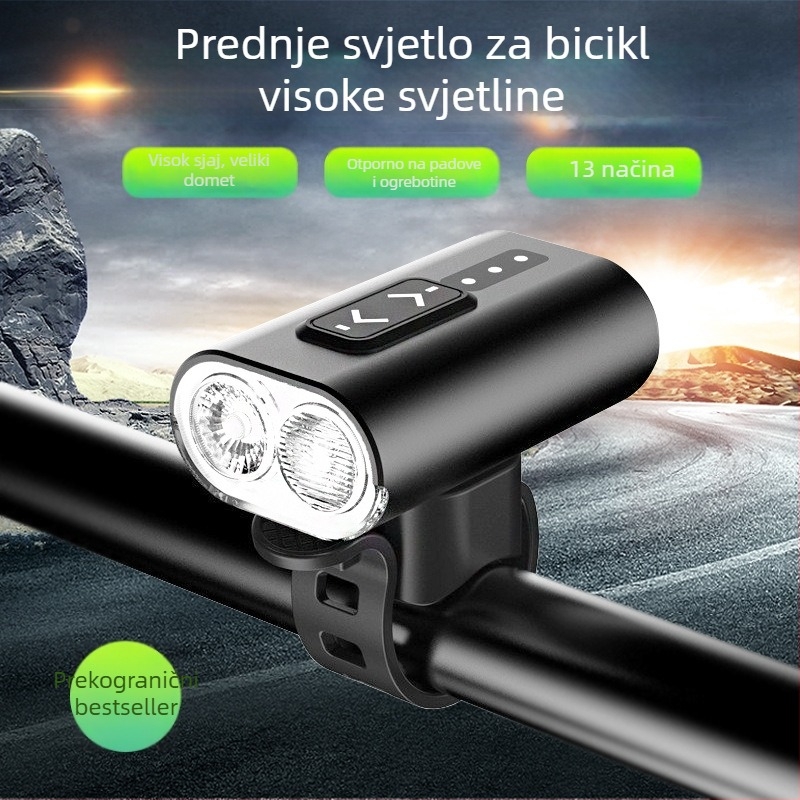 Prednje svjetlo od aluminijske legure, vanjske upotrebe, visoke svjetline i vodootporno za noćnu vožnju biciklom; dvobojni prilagodljivi bljeskalica, za MTB i cestovni bicikl