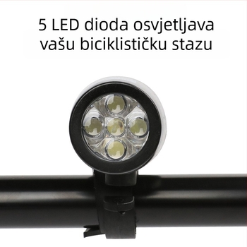 Prednje svjetlo za planinski bicikl, 5 LED, srebrno-crno