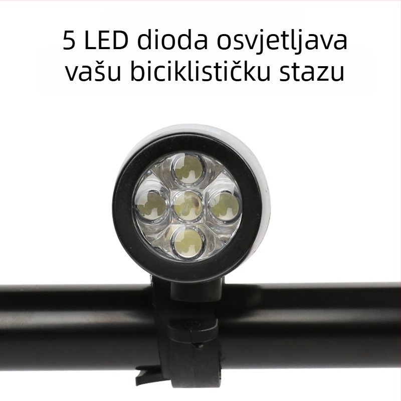 Prednje svjetlo za planinski bicikl, 5 LED, srebrno-crno