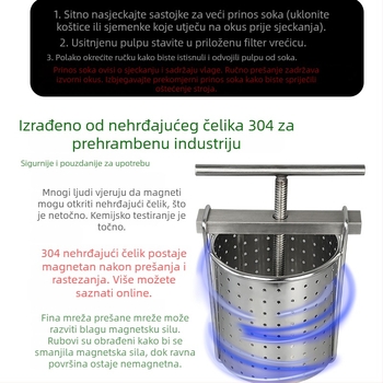 Ručni sokovnik od nehrđajućeg čelika 304 za grožđe i voće s odjeljivanjem pulpe