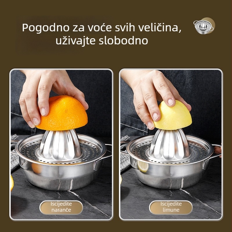 Ručni iscijeđivač od nehrđajućeg čelika za limune i naranče, zdjelasti vrh, višefunkcionalan