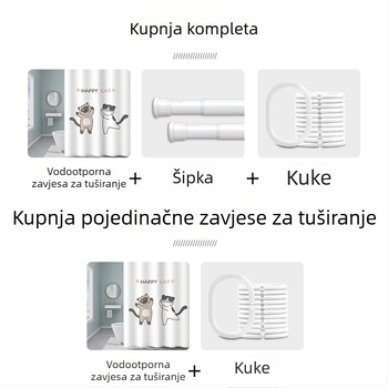 Set zavjesa za tuširanje s magnetskim pričvršćivanjem za kupaonicu, luksuzan vodootporni pregradni zavjesa bez bušenja