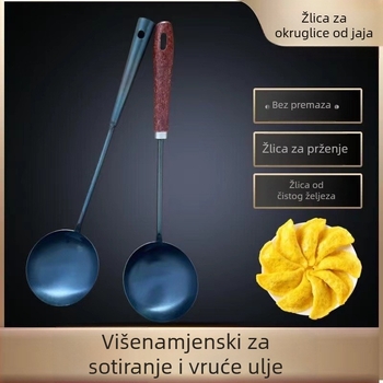 Ručna kovana željezna žlica za prženje s dugom drškom, kuhinjski alat za jaja-knedle