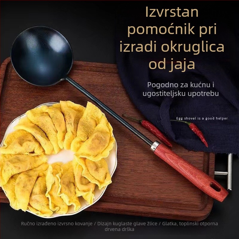 Ručna kovana željezna žlica za prženje s dugom drškom, kuhinjski alat za jaja-knedle