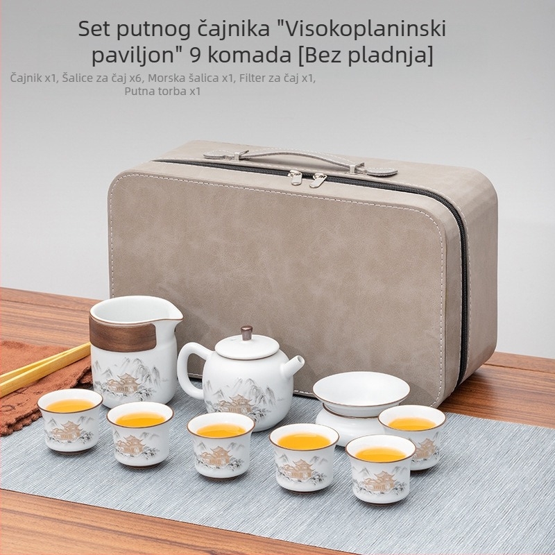 Prijenosni čajni set u kineskom stilu s poklopljenim čajnim zdjelama, melamin pločom i keramičkim šalicama