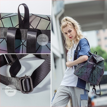 Ženski PU ruksak s laserskim rhombnim geometrijskim uzorkom, Harajuku nadahnut, japansko-korejski trend, školska torba, proljeće 2025