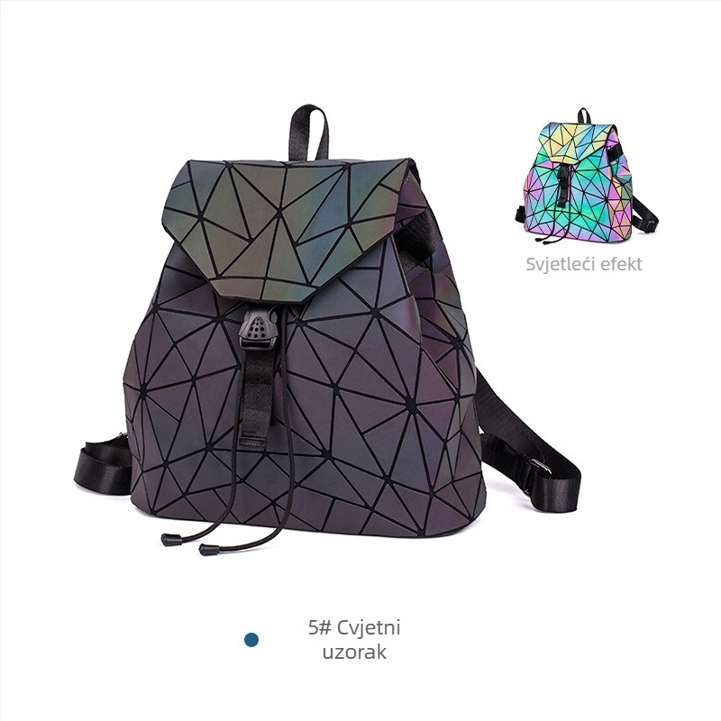 Ženski PU ruksak s laserskim rhombnim geometrijskim uzorkom, Harajuku nadahnut, japansko-korejski trend, školska torba, proljeće 2025