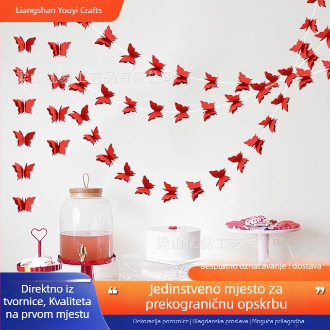 Šarena papirnata girlanda s leptirima za strop dnevnog boravka, dekor za vjenčanje i rođendane, 3D leptiri