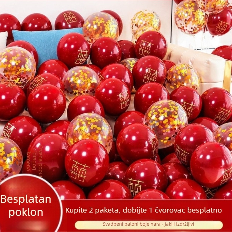 Crveni dvostruko debeli baloni za vjenčanje – dekoracija za vjenčanje, zaruke i dječje rođendane