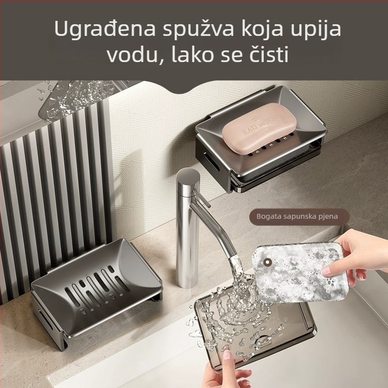 Zidna kutija za sapun od Space aluminija za kupaonicu sa odvodom, dimenzije 12.5 × 8.5 × 4 cm