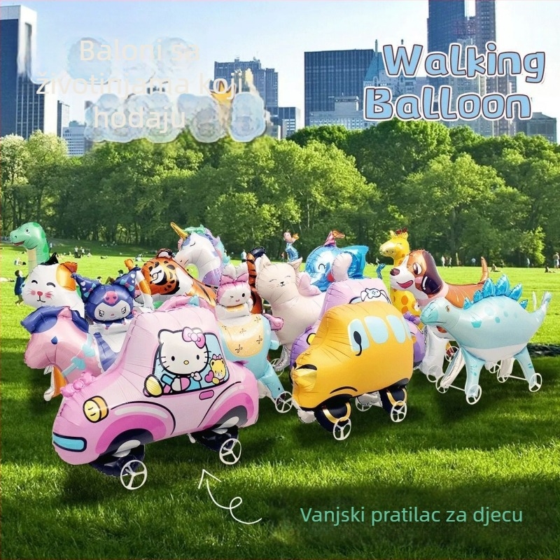 Balon sa životinjom koji hoda na kotačićima za djecu – rekvizit za fotografiranje, dekoracija za rođendan, vanjska igra