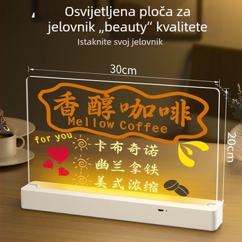 Izbrisiva fluorescencijska ploča za stol s osvijetljenim znakom, prozirna akrilna ploča za ispis cijena