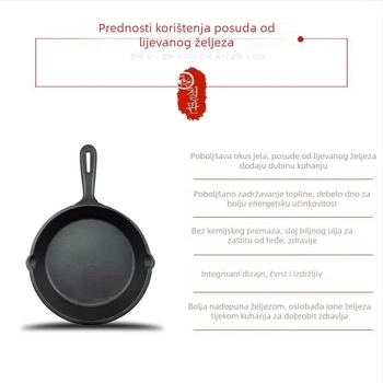 Litinijski grill tiganj s jednom drškom, ravno dno, indukcijska kompatibilnost, za odreske i teppanyaki