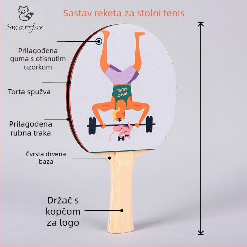 UV otisnuta reketa za stolni tenis za trening, Shakehand držanje, duga drška, guma protiv ljepila