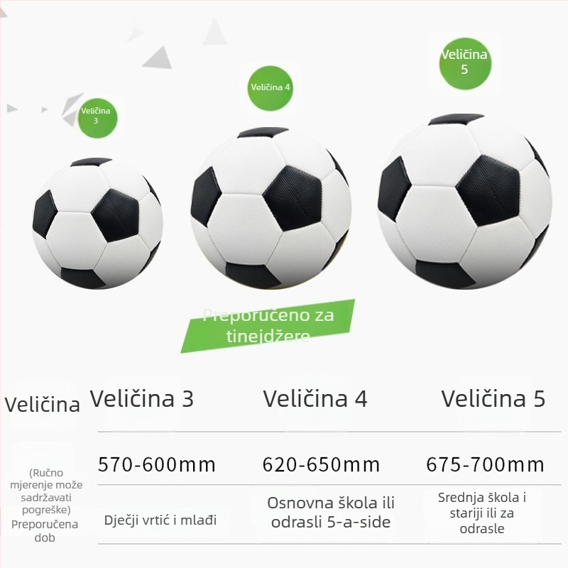 Dječja nogometna lopta od PVC-a, veličine 3–5, otporna na habanje, šivana strojem, za treninge i utakmice